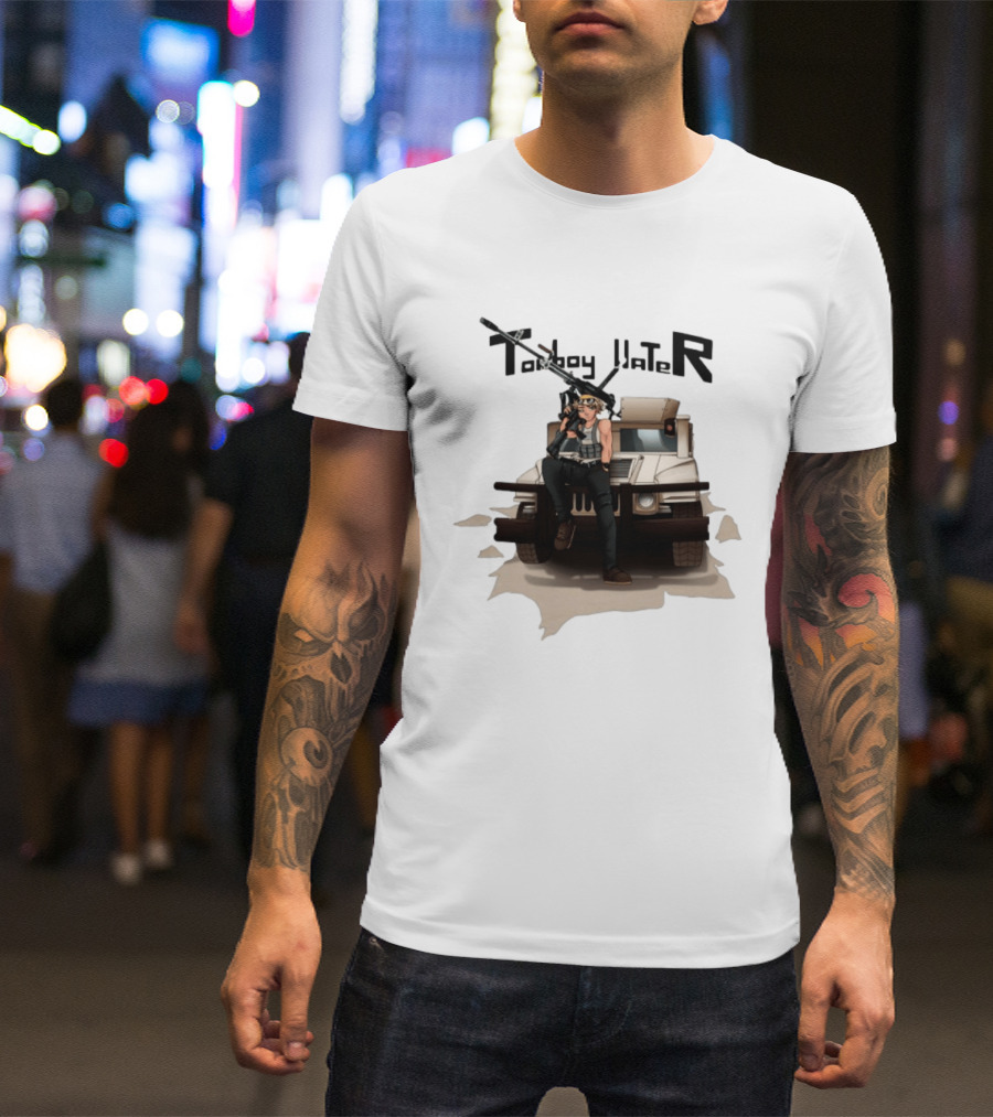 Tomboy Hater Anime Character With Gun And Armored Vehicle T-Shirt