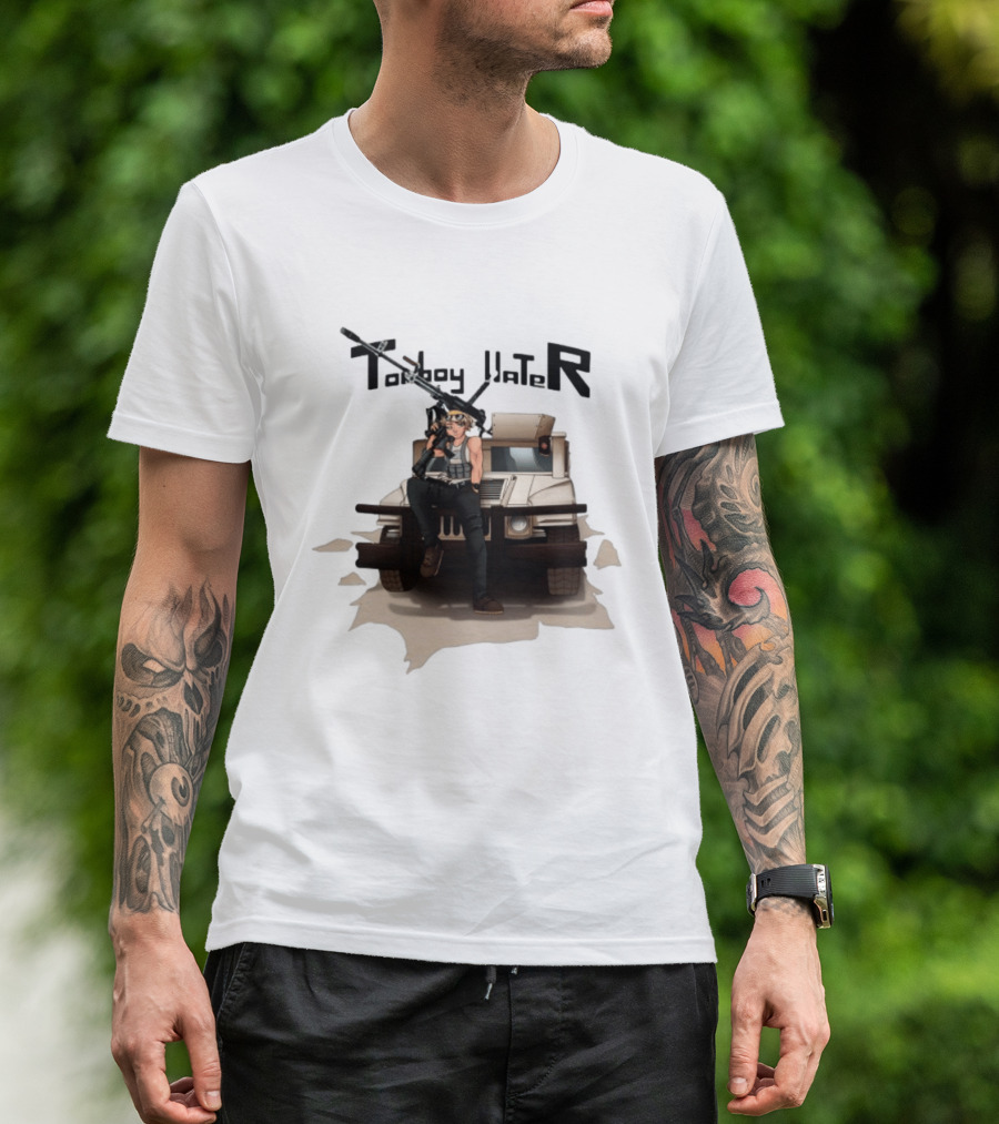 Tomboy Hater Anime Character With Gun And Armored Vehicle T-Shirt