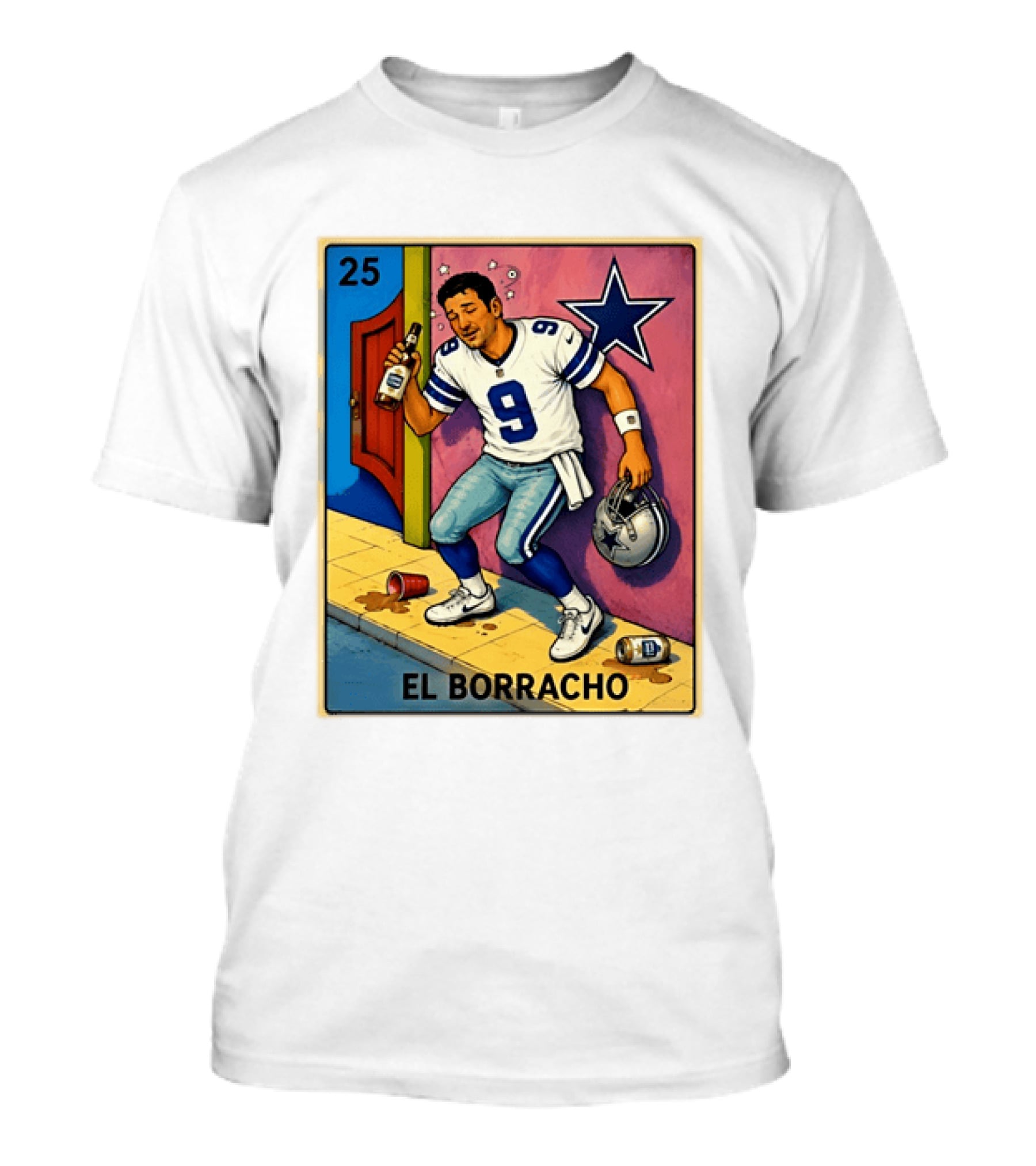 Tony Romo Dallas Cowboys El Borracho Loteria Card 25 T-Shirt