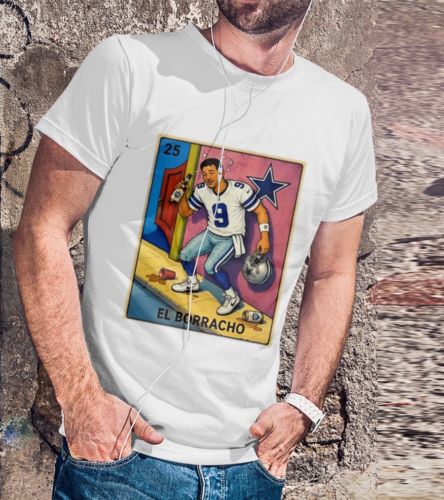 Tony Romo Dallas Cowboys El Borracho Loteria Card 25 T-Shirt
