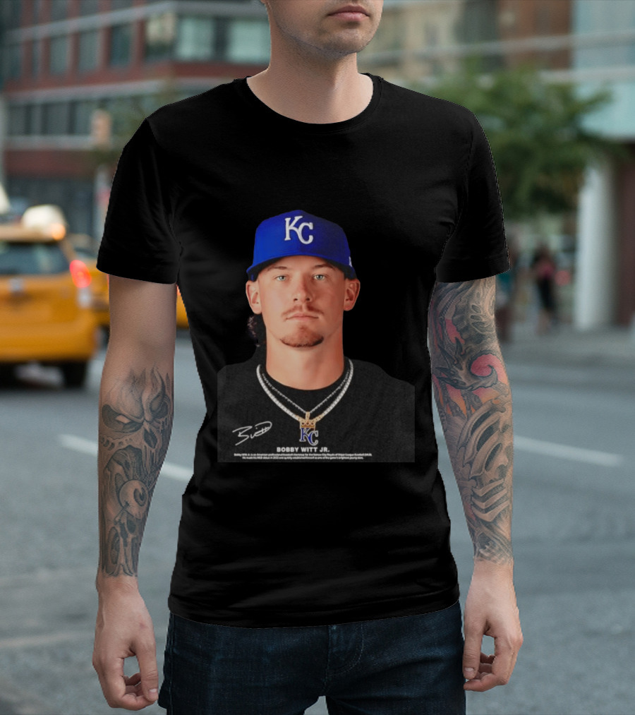 Bobby Witt Jr Kansas City Royals MLB Player Portrait Featuring KC Cap And Signature T-Shirt