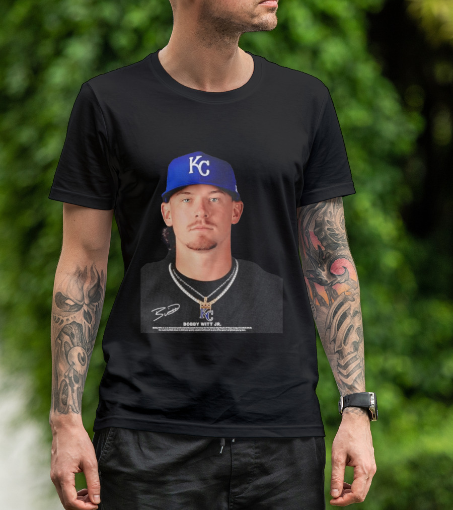 Bobby Witt Jr Kansas City Royals MLB Player Portrait Featuring KC Cap And Signature T-Shirt