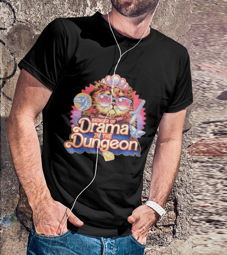 Bringer Of Drama In The Dungeon Cat With Raptor Dagger Butterfly Diamond T-Shirt