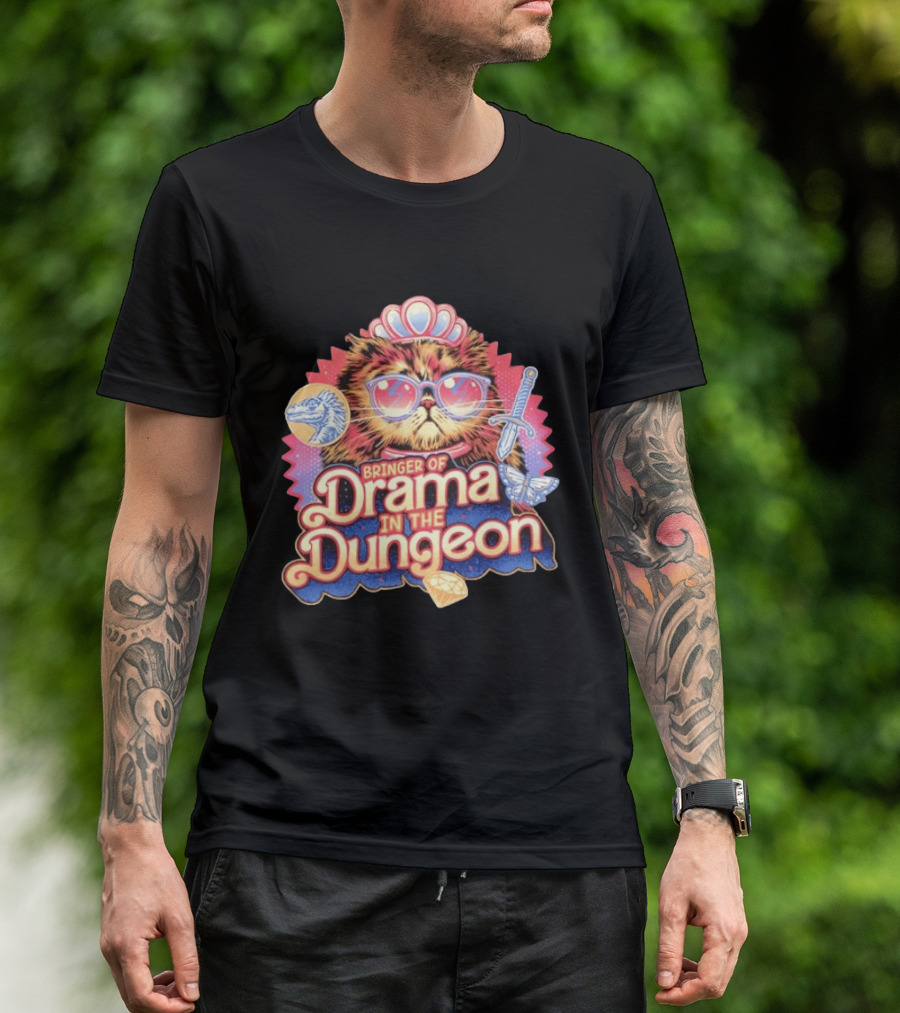 Bringer Of Drama In The Dungeon Cat With Raptor Dagger Butterfly Diamond T-Shirt