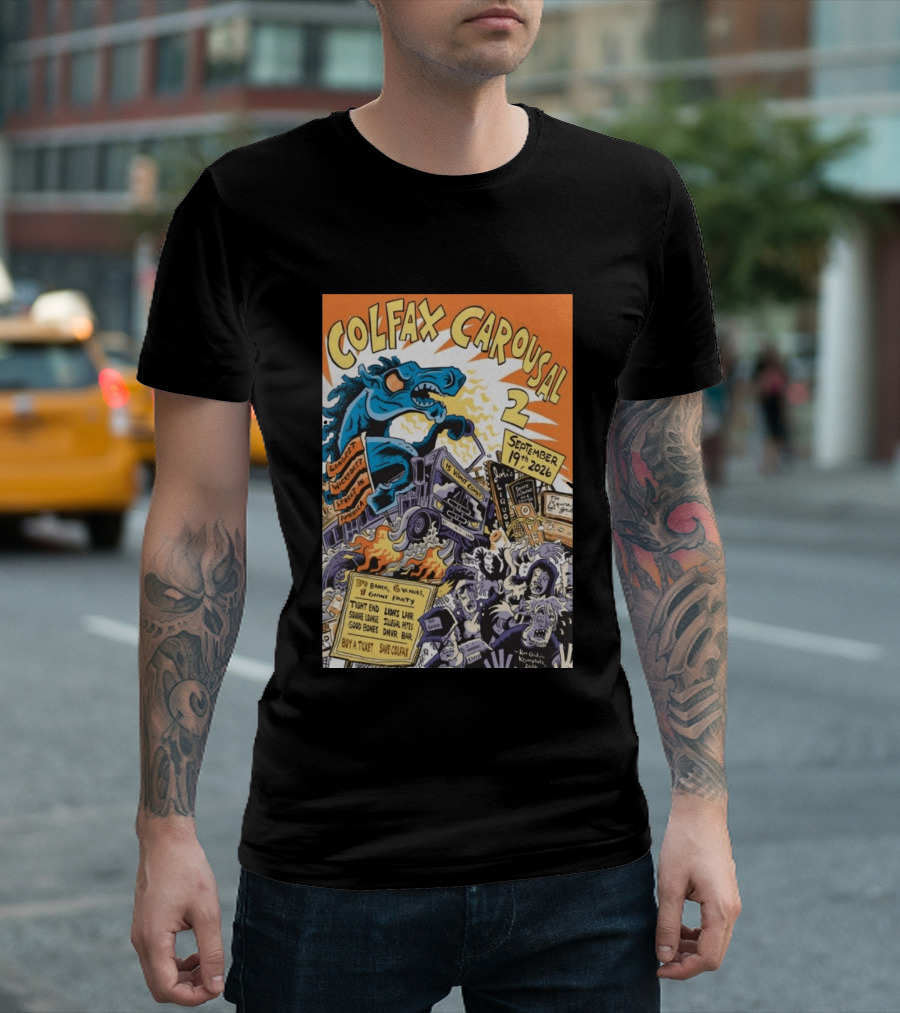 Colfax Carousal 2 Longest Wickedest Street September 19th 2026 Bands Venues Gory Party Denver CO T-Shirt