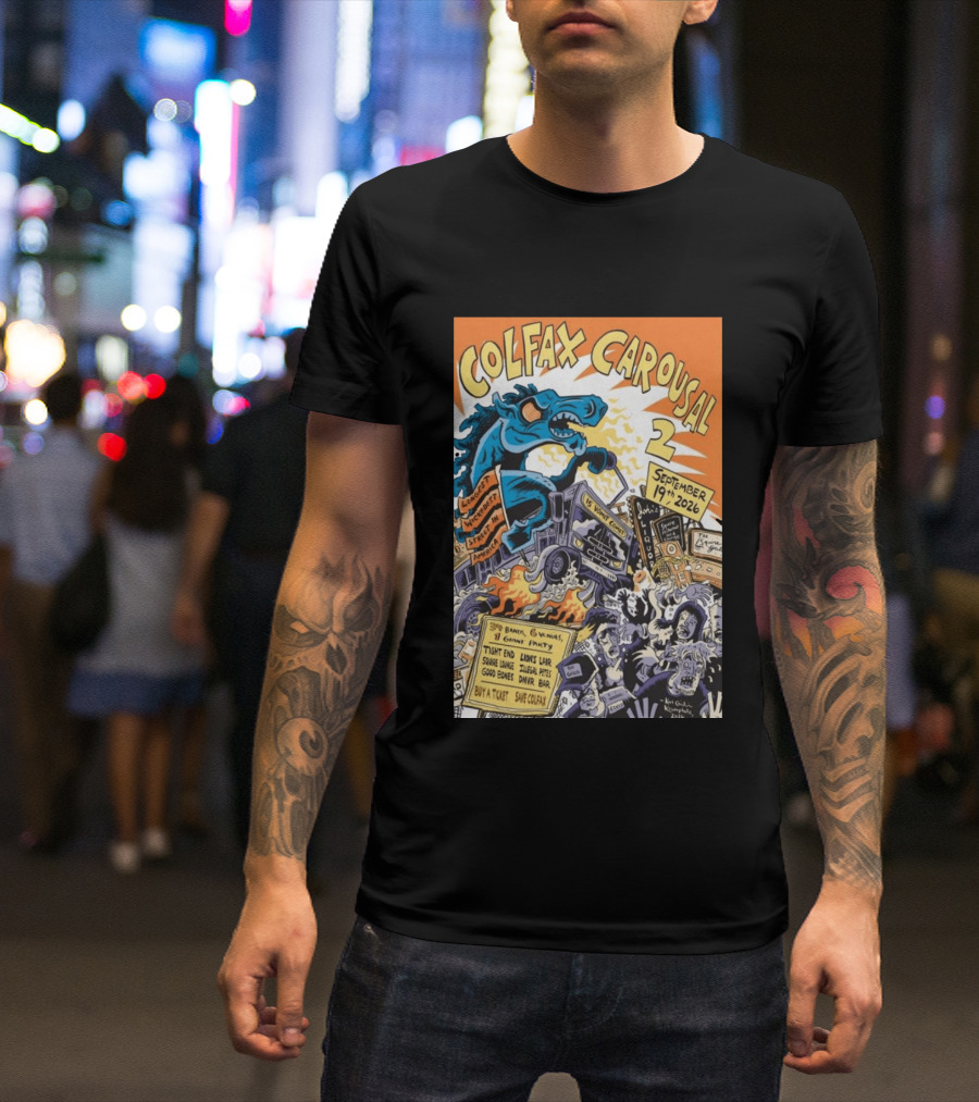 Colfax Carousal 2 Longest Wickedest Street September 19th 2026 Bands Venues Gory Party Denver CO T-Shirt