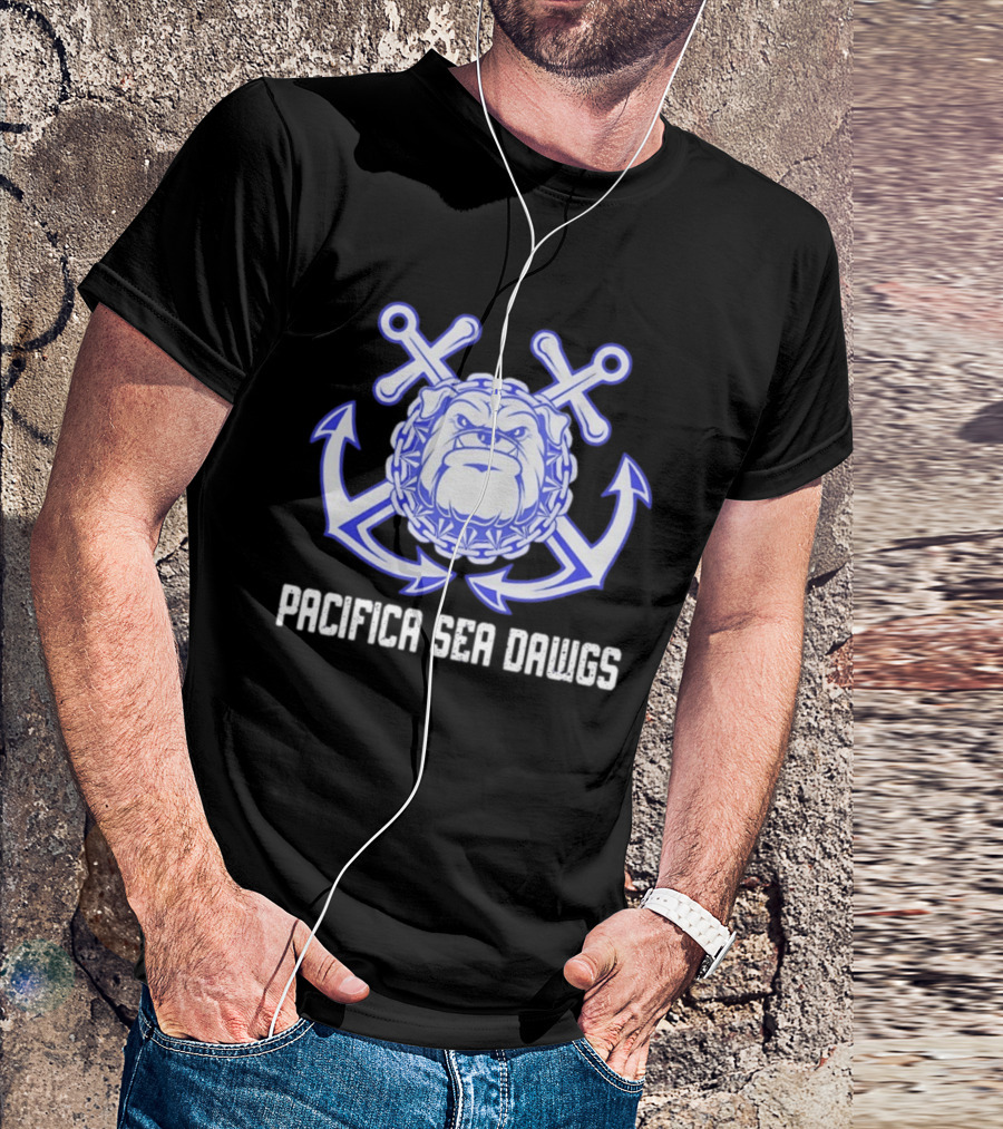 Pacifica Sea Dawgs Bulldog Anchor Crossed Swords Sports Team T-Shirt