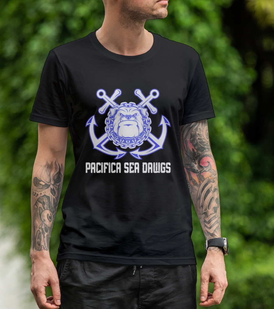 Pacifica Sea Dawgs Bulldog Anchor Crossed Swords Sports Team T-Shirt