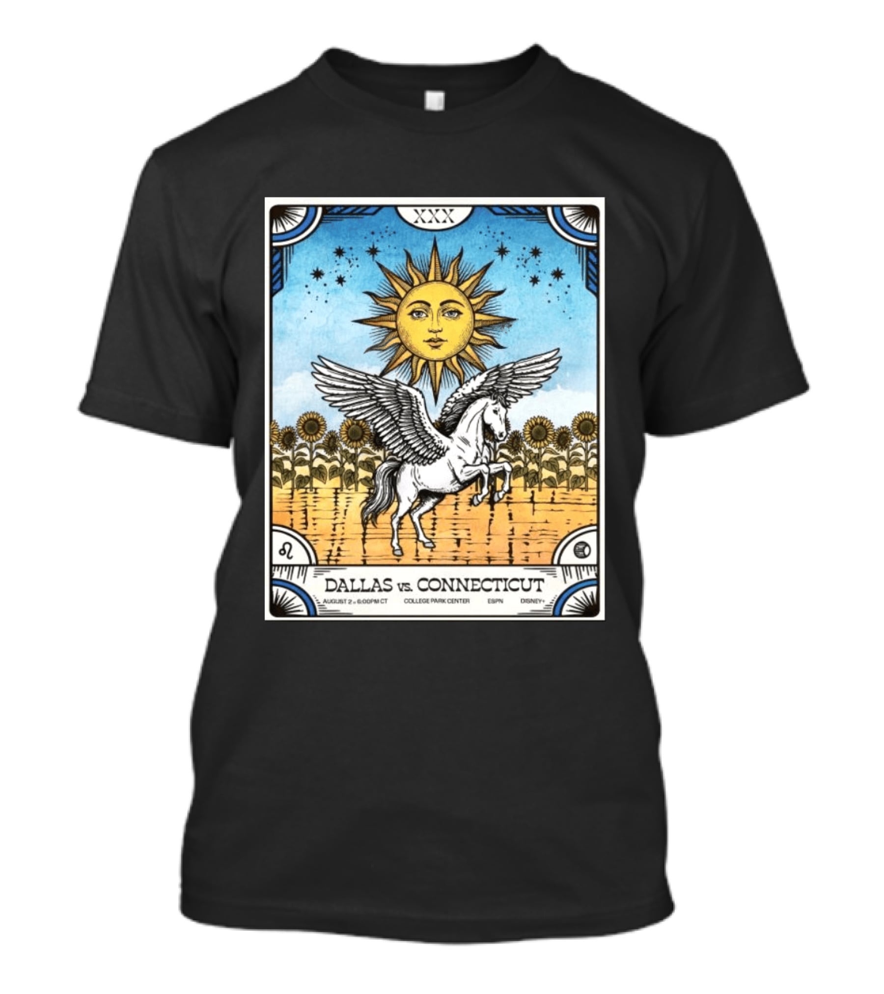 Dallas Vs Connecticut August 2 6pm CT College Park Center ESPN Disney Sunflower Pegasus Sun T-Shirt