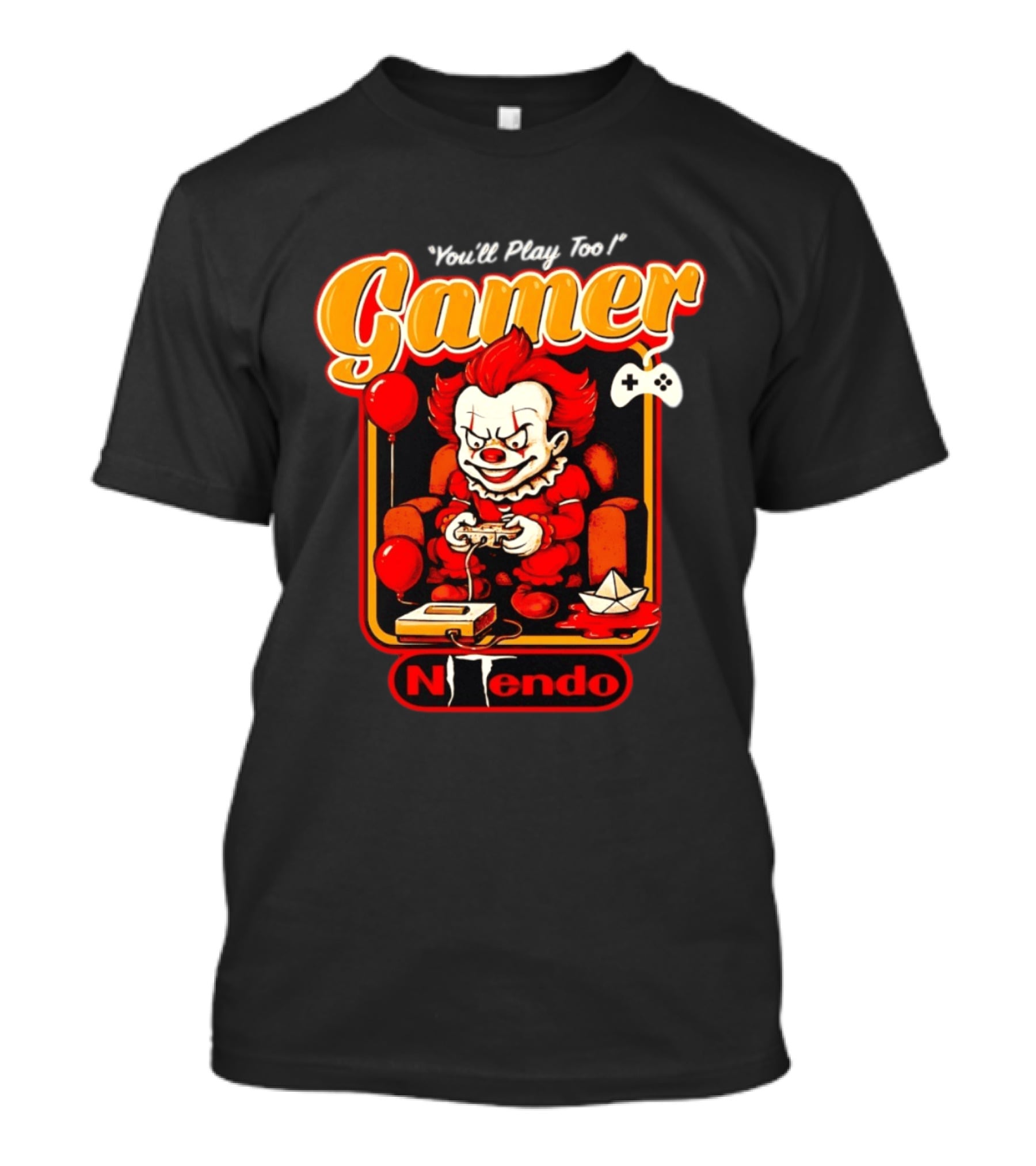 You'll Play Too Pennywise Gamer Nintendo Controller Balloons T-Shirt