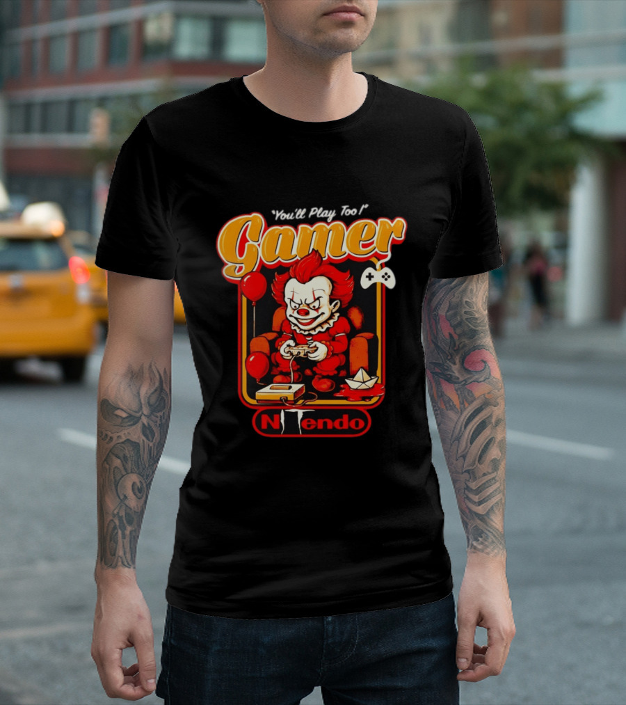 You'll Play Too Pennywise Gamer Nintendo Controller Balloons T-Shirt