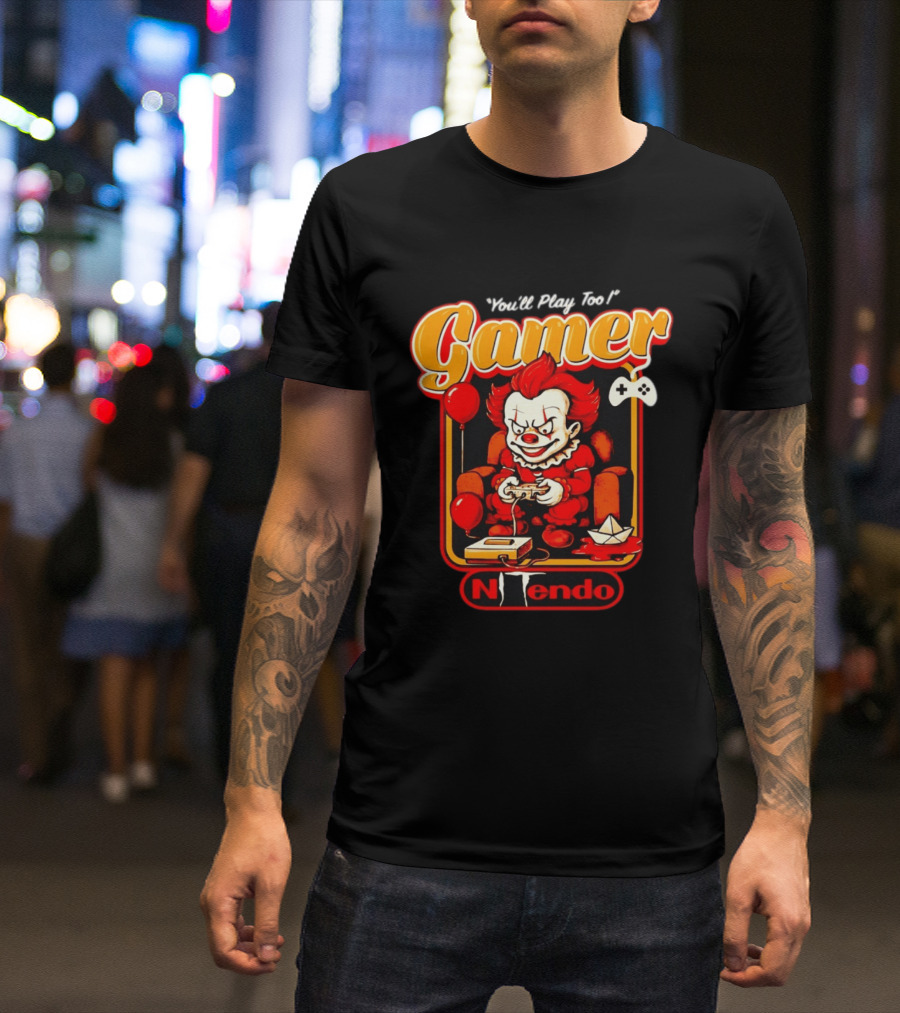 You'll Play Too Pennywise Gamer Nintendo Controller Balloons T-Shirt