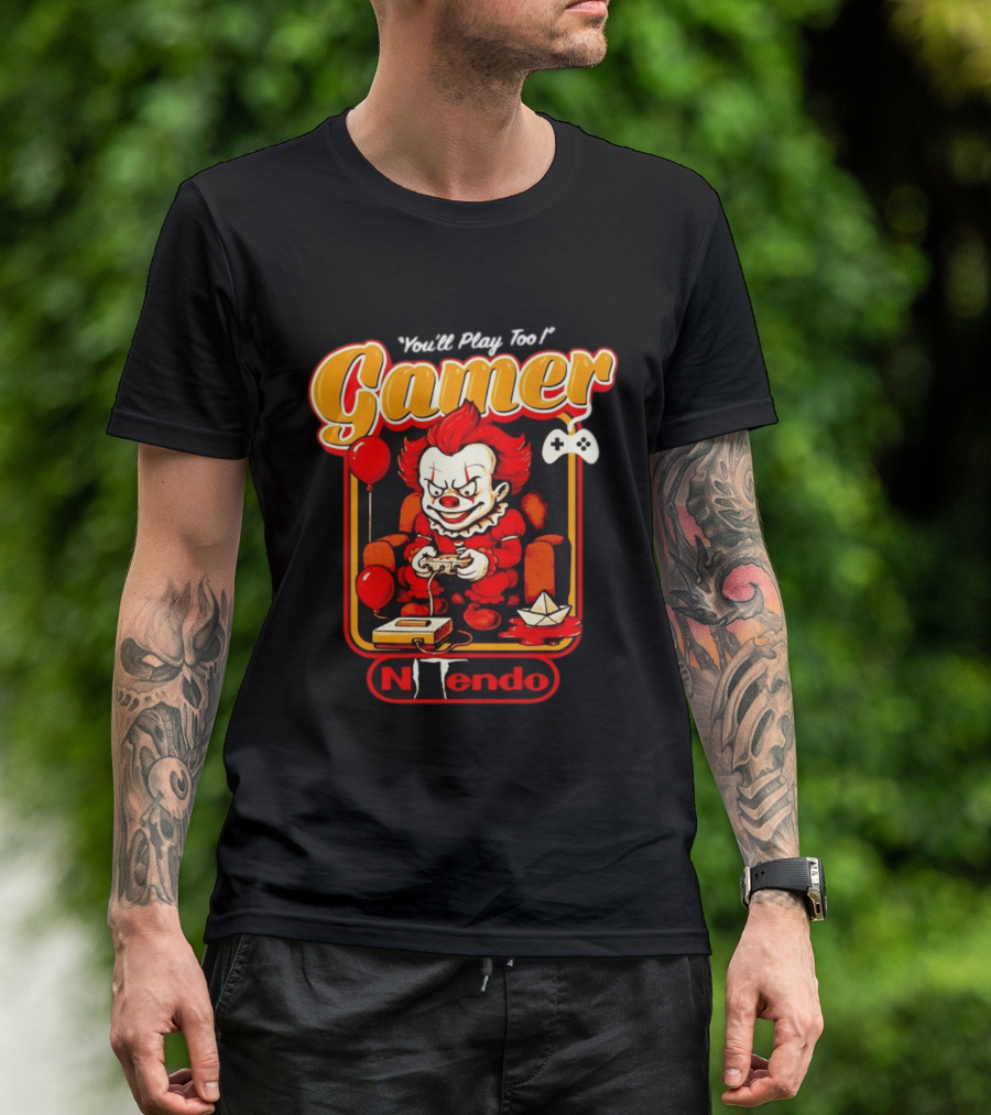 You'll Play Too Pennywise Gamer Nintendo Controller Balloons T-Shirt