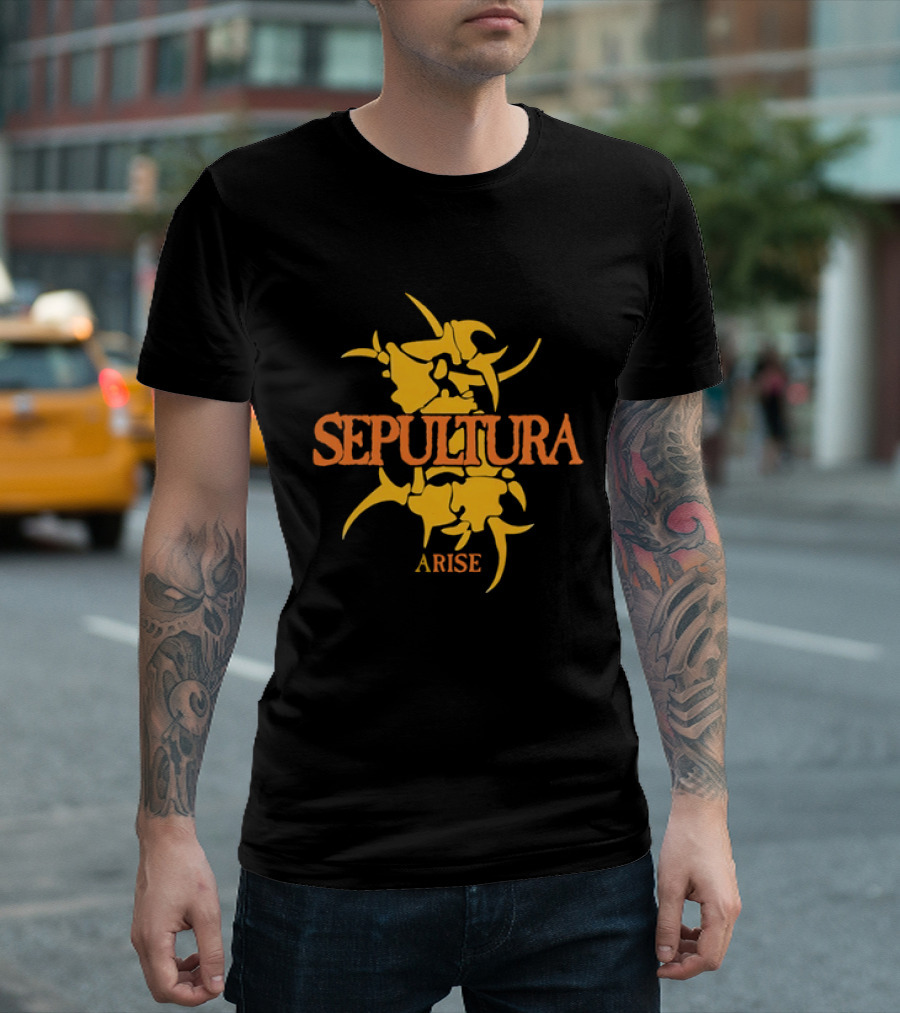 Sepultura Arise Thrash Metal Band Vintage Text Yellow T-Shirt