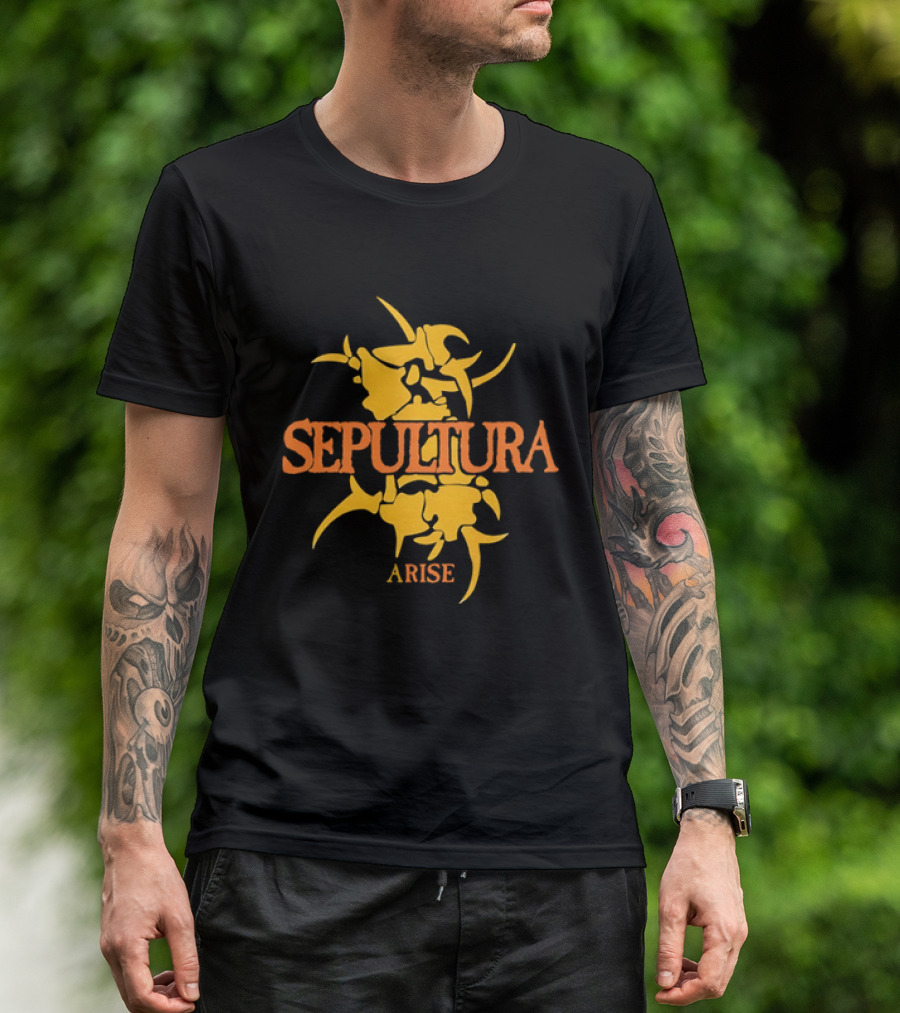 Sepultura Arise Thrash Metal Band Vintage Text Yellow T-Shirt