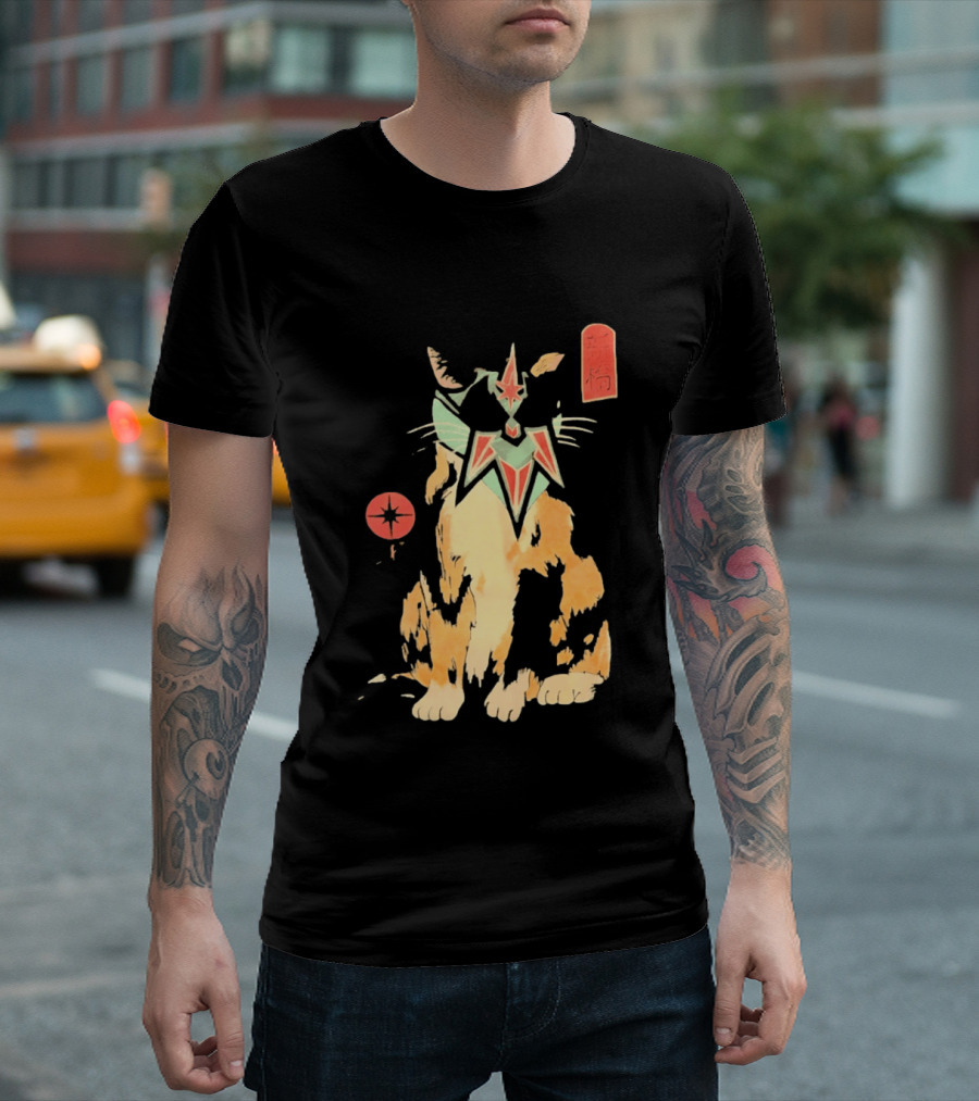 Shimbashi Masked Calico Cat Eastern Symbol And Star T-Shirt