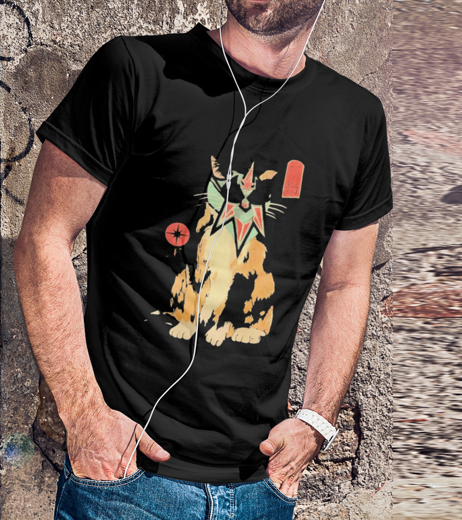 Shimbashi Masked Calico Cat Eastern Symbol And Star T-Shirt