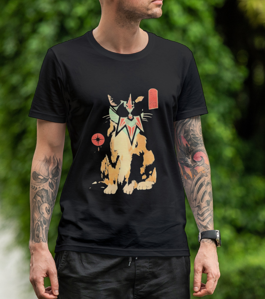 Shimbashi Masked Calico Cat Eastern Symbol And Star T-Shirt