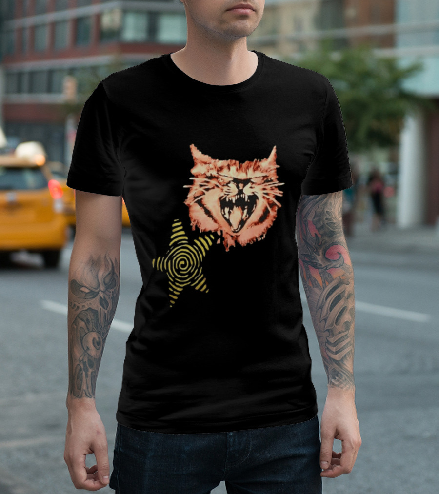 Snarling Cat Spiral Star Alternative Subculture Aesthetic T-Shirt