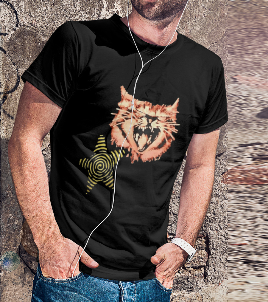 Snarling Cat Spiral Star Alternative Subculture Aesthetic T-Shirt