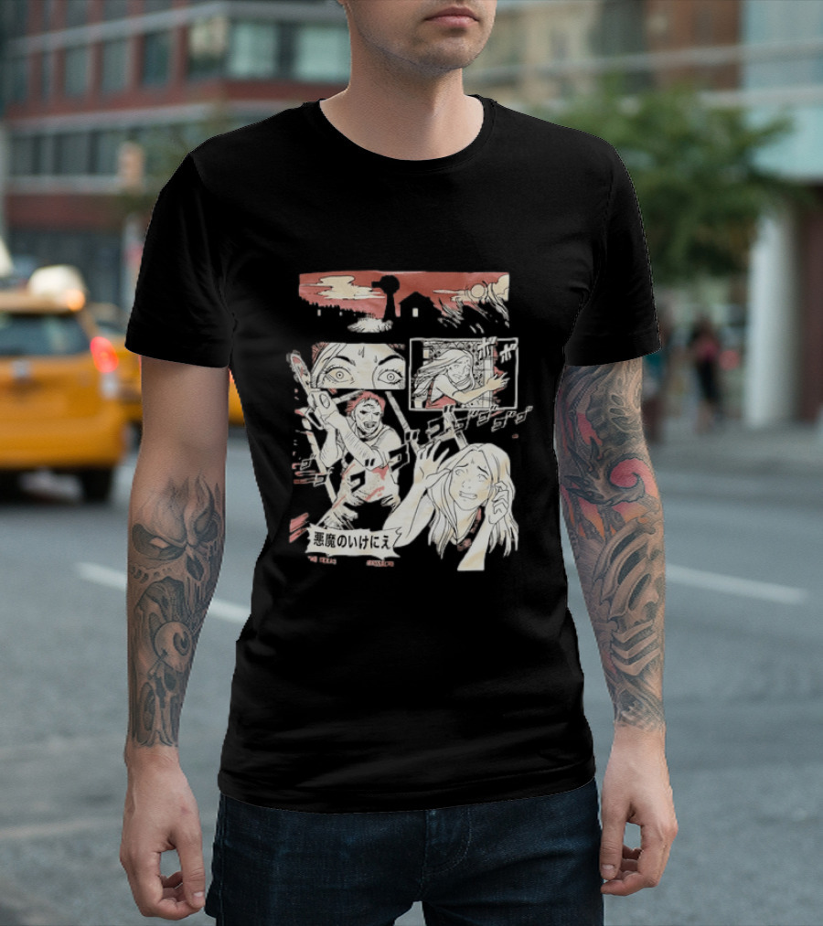 The Texas Chain Saw Massacre Manga Horror Panel With Japanese Text And Chainsaw Action T-Shirt