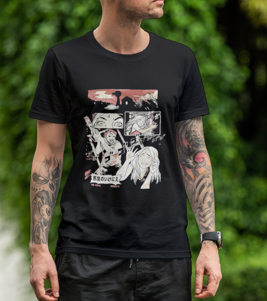 The Texas Chain Saw Massacre Manga Horror Panel With Japanese Text And Chainsaw Action T-Shirt