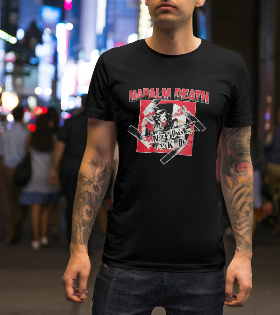 Napalm Death Nazi Punks Fuck Off Graphic Grindcore Band Merchandise T-Shirt