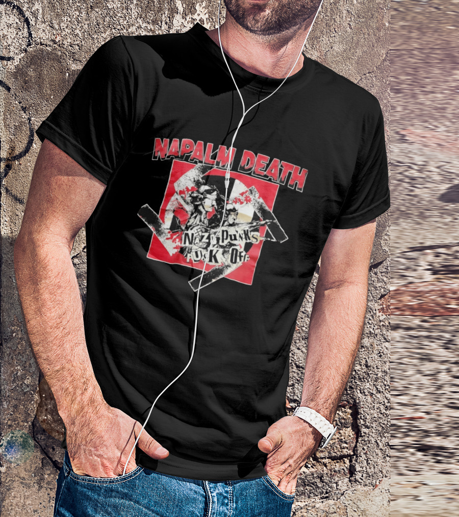 Napalm Death Nazi Punks Fuck Off Graphic Grindcore Band Merchandise T-Shirt