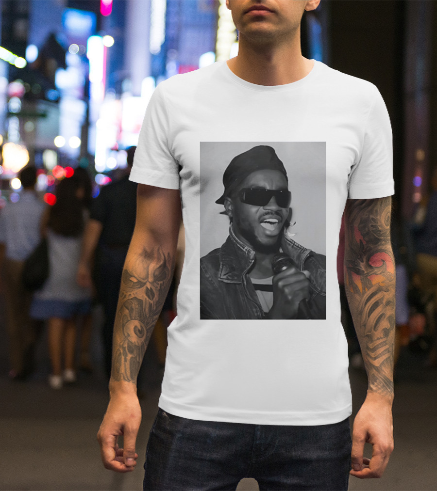 Ata Kak Iconic Ghanaian Musician Highlife Style Sunglasses Microphone Denim Jacket T-Shirt