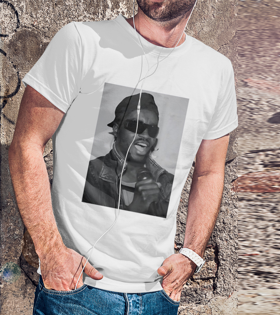 Ata Kak Iconic Ghanaian Musician Highlife Style Sunglasses Microphone Denim Jacket T-Shirt