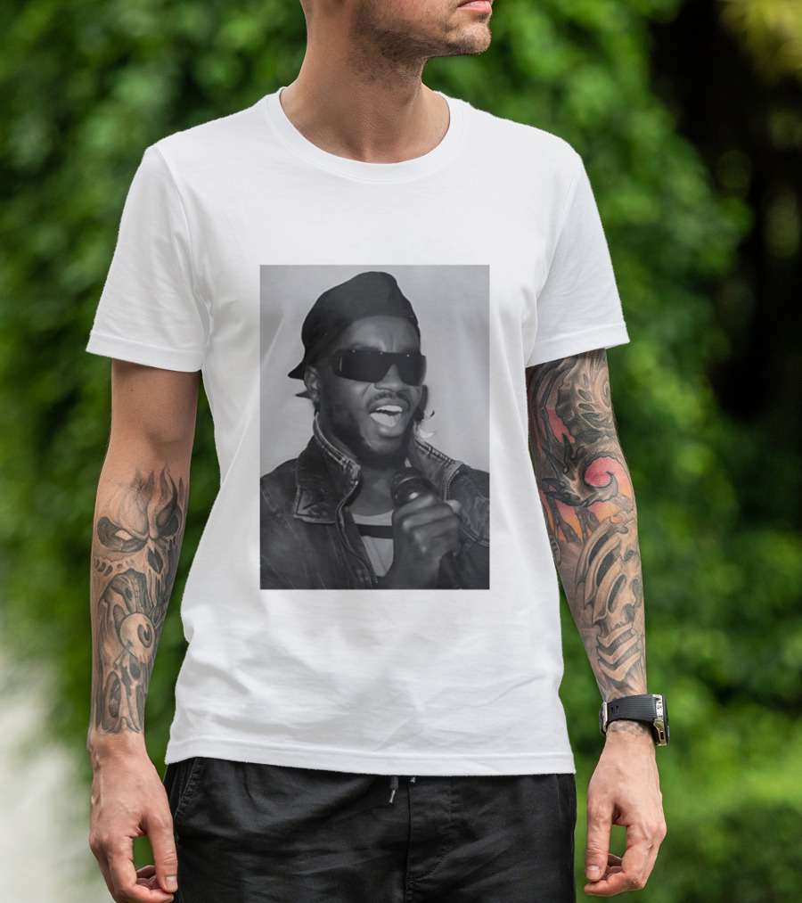 Ata Kak Iconic Ghanaian Musician Highlife Style Sunglasses Microphone Denim Jacket T-Shirt