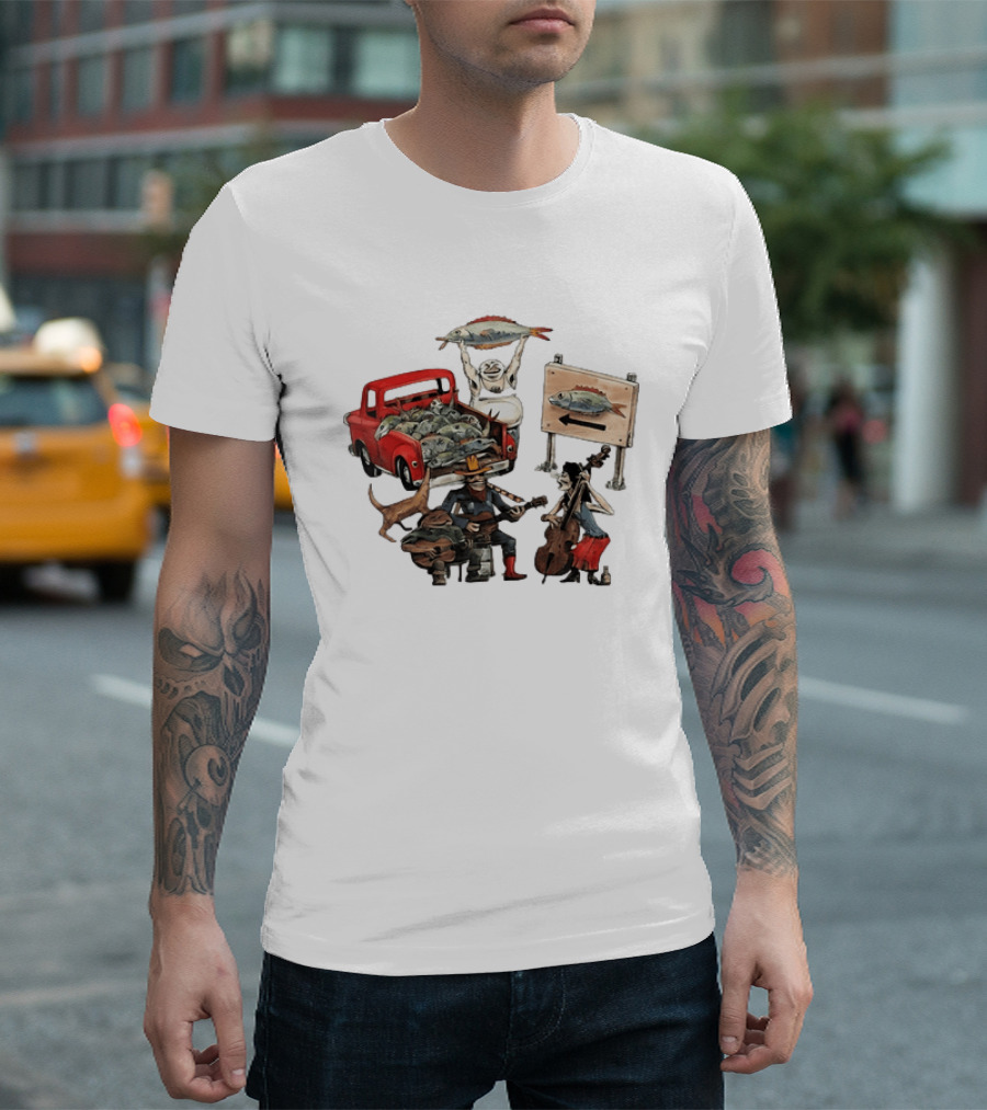 Bluegrass Band Jam Session With Truckload Of Fish And Red Pickup T-Shirt