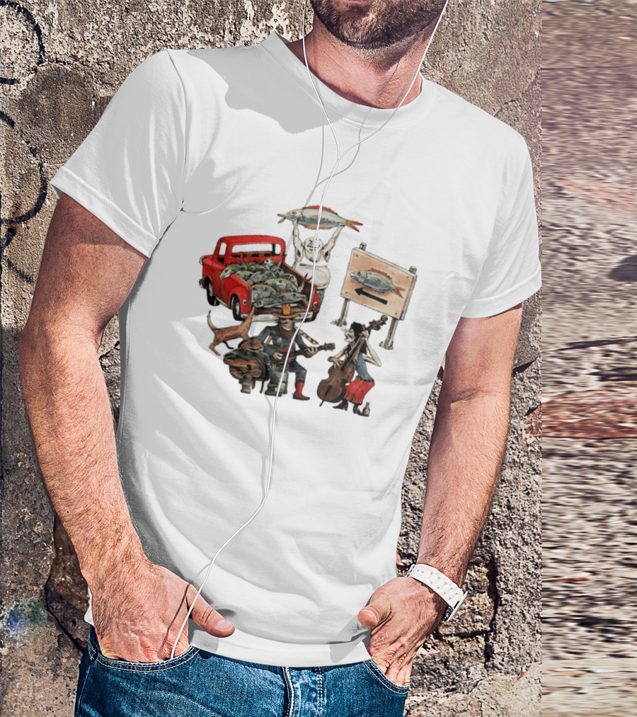 Bluegrass Band Jam Session With Truckload Of Fish And Red Pickup T-Shirt