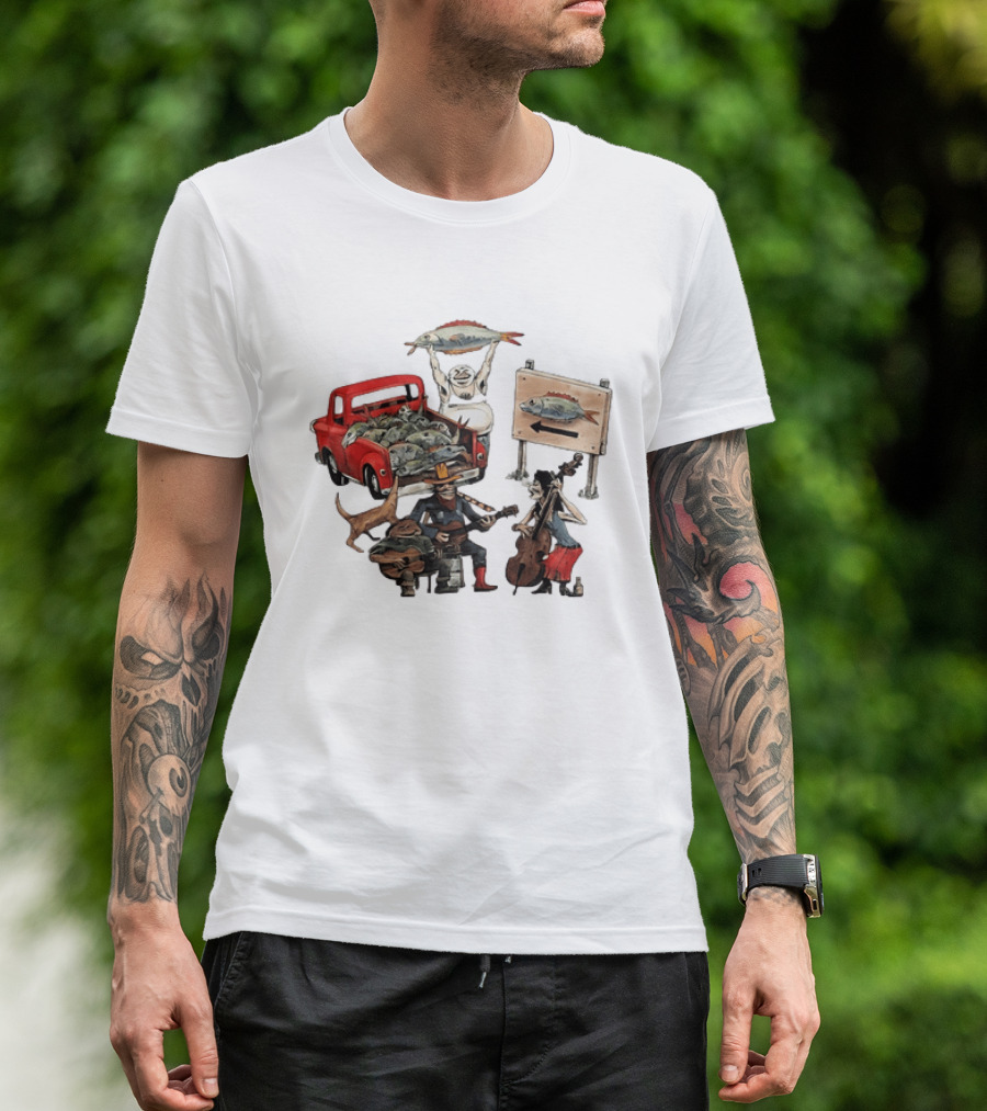 Bluegrass Band Jam Session With Truckload Of Fish And Red Pickup T-Shirt