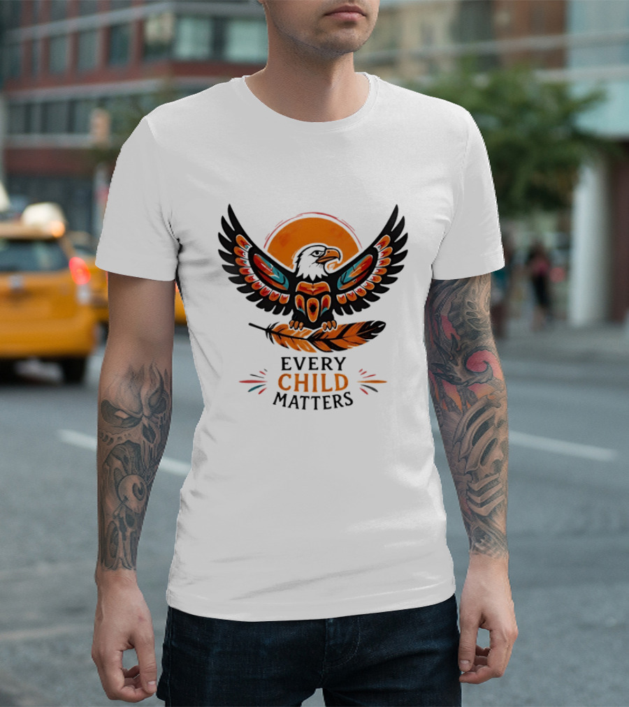Every Child Matters Indigenous Eagle Feather Orange Sun T-Shirt