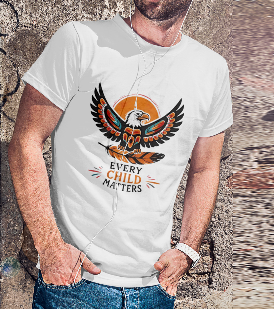 Every Child Matters Indigenous Eagle Feather Orange Sun T-Shirt