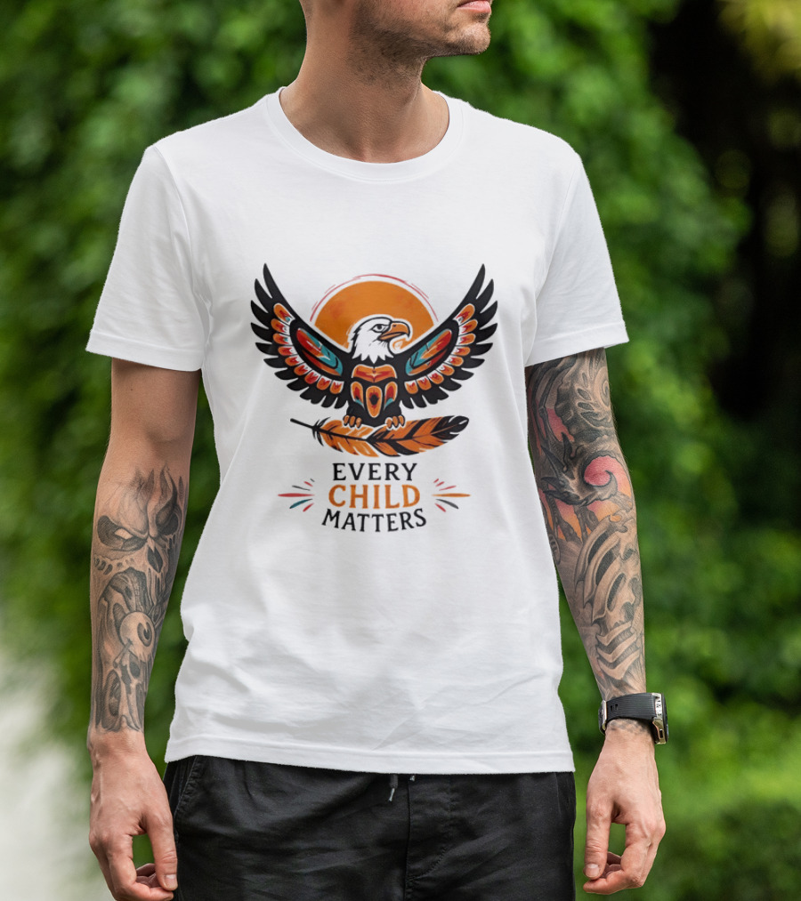Every Child Matters Indigenous Eagle Feather Orange Sun T-Shirt