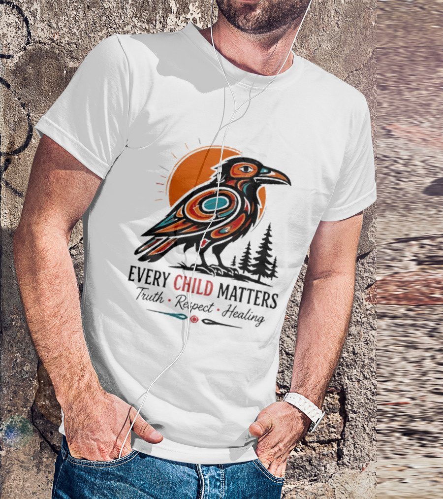 Every Child Matters Truth Respect Healing Raven With Sun And Trees T-Shirt
