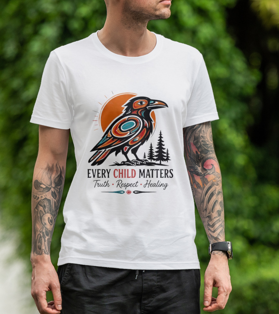 Every Child Matters Truth Respect Healing Raven With Sun And Trees T-Shirt