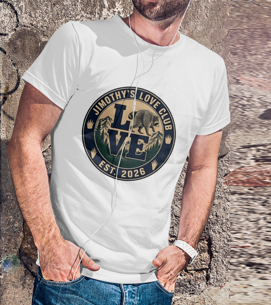 Jimothy's Love Club Raccoon Love Est 2026 Mountain Shield T-Shirt