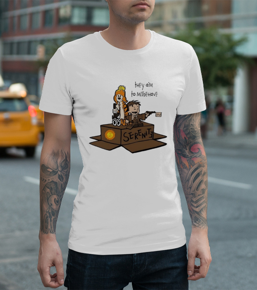 Malvin And Cobbes Serenity Hey Aim To Misbehave Box Gun Drawing T-Shirt