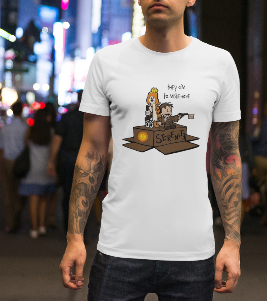 Malvin And Cobbes Serenity Hey Aim To Misbehave Box Gun Drawing T-Shirt