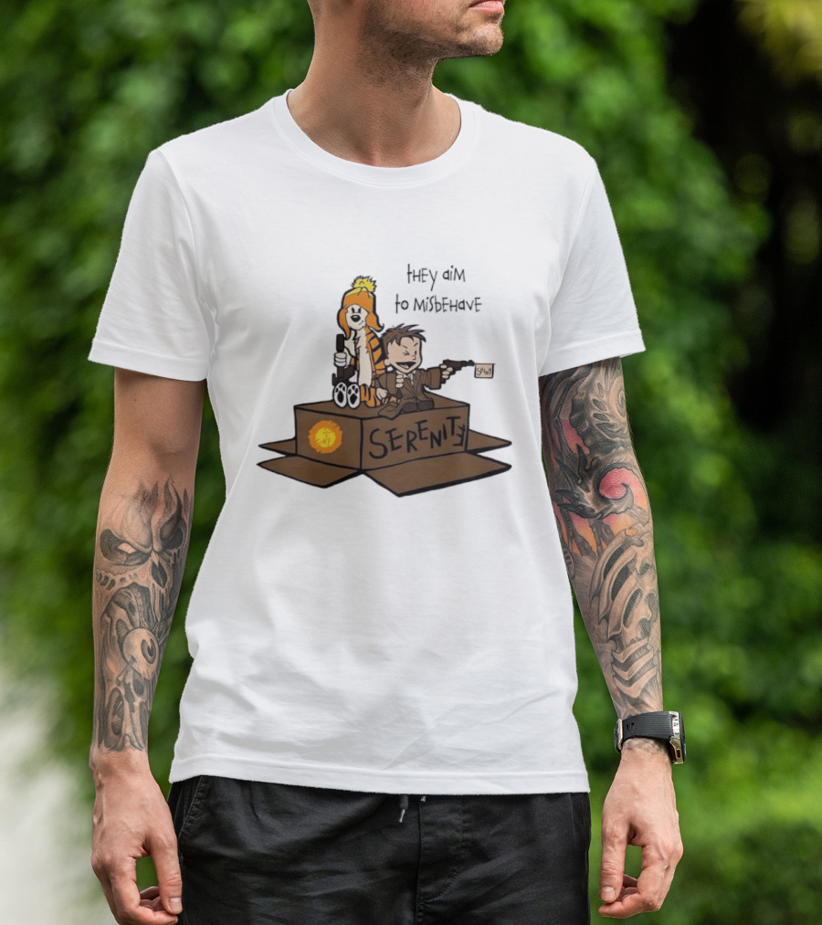 Malvin And Cobbes Serenity Hey Aim To Misbehave Box Gun Drawing T-Shirt