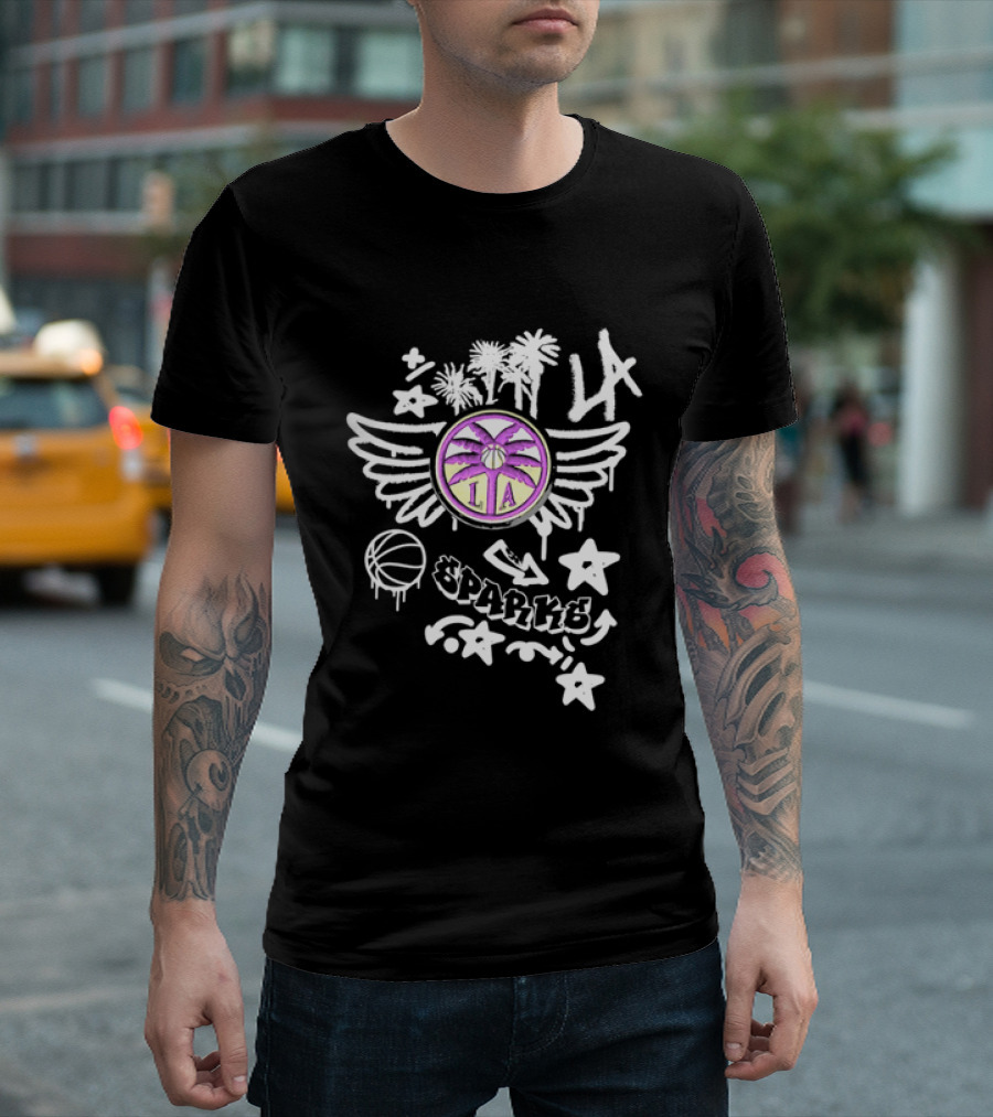 Los Angeles Sparks WNBA Graffiti Art LA Palm Trees Stars Basketball Wings T-Shirt