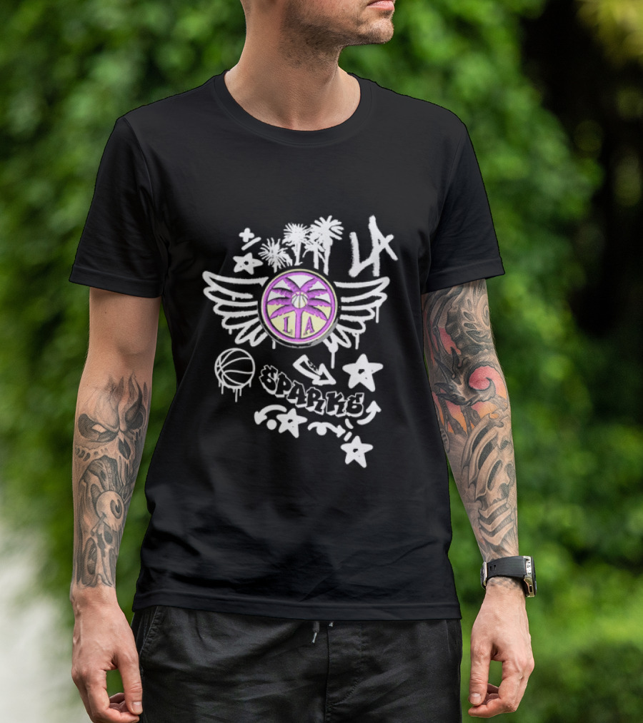 Los Angeles Sparks WNBA Graffiti Art LA Palm Trees Stars Basketball Wings T-Shirt