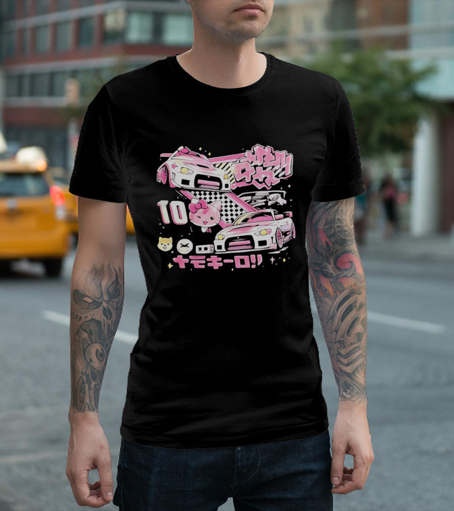 Hello Kitty Pink Racing Car Aesthetic JDM !! 10 Racing Cats T-Shirt