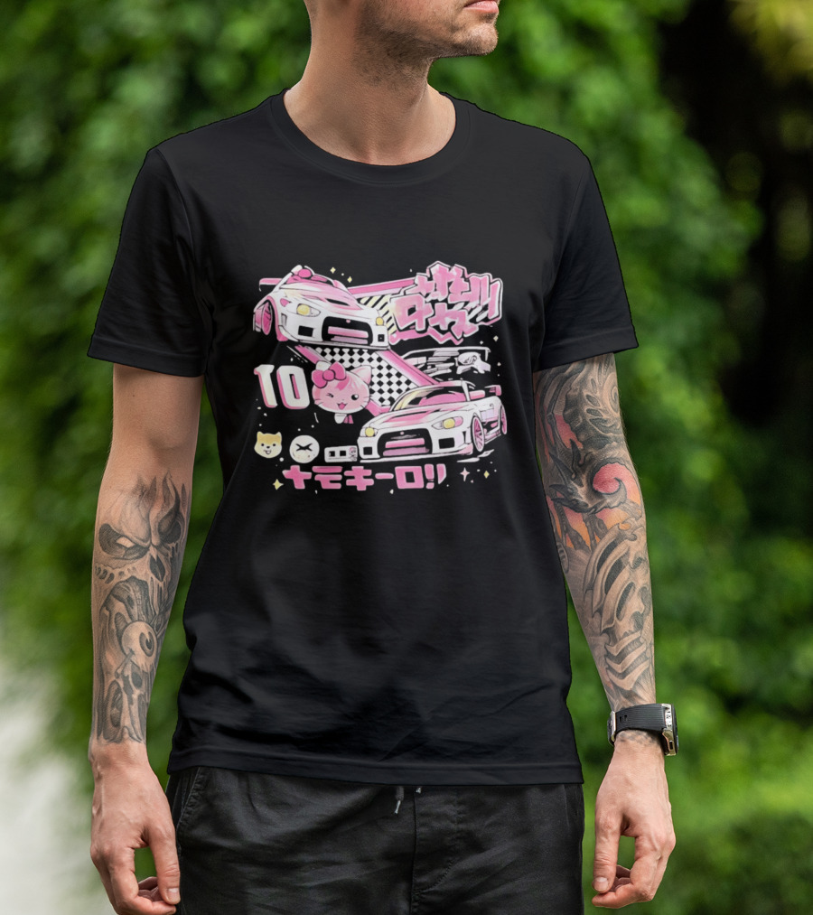 Hello Kitty Pink Racing Car Aesthetic JDM !! 10 Racing Cats T-Shirt