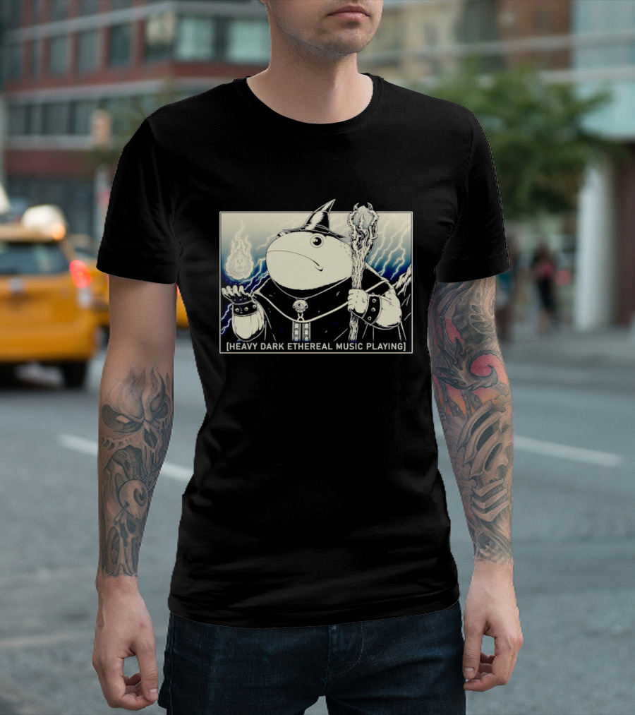 Wizard Frog With Staff And Magic Energy Heavy Dark Ethereal Music Playing T-Shirt