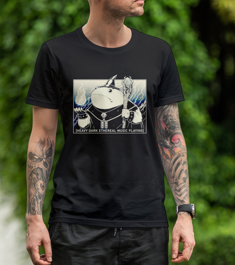 Wizard Frog With Staff And Magic Energy Heavy Dark Ethereal Music Playing T-Shirt