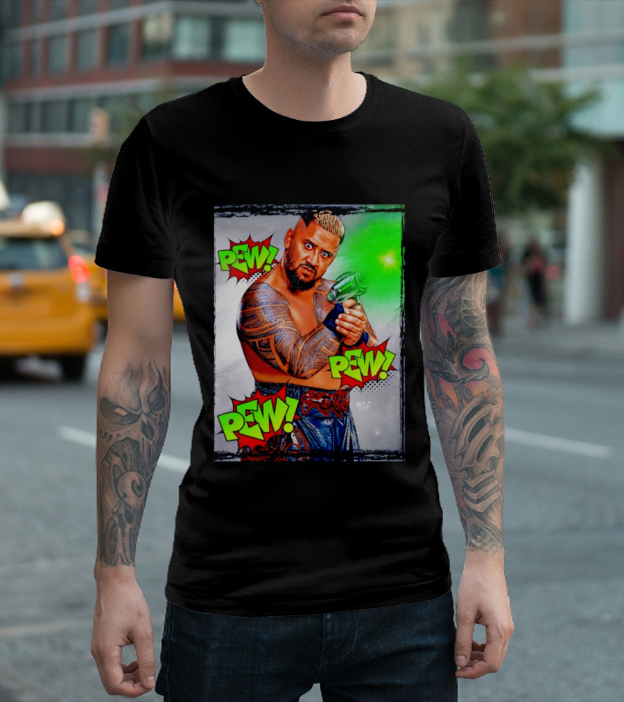 Solo Sikoa Pew Pew Pew WWE Wrestling Comic Style Laser Gun Action T-Shirt
